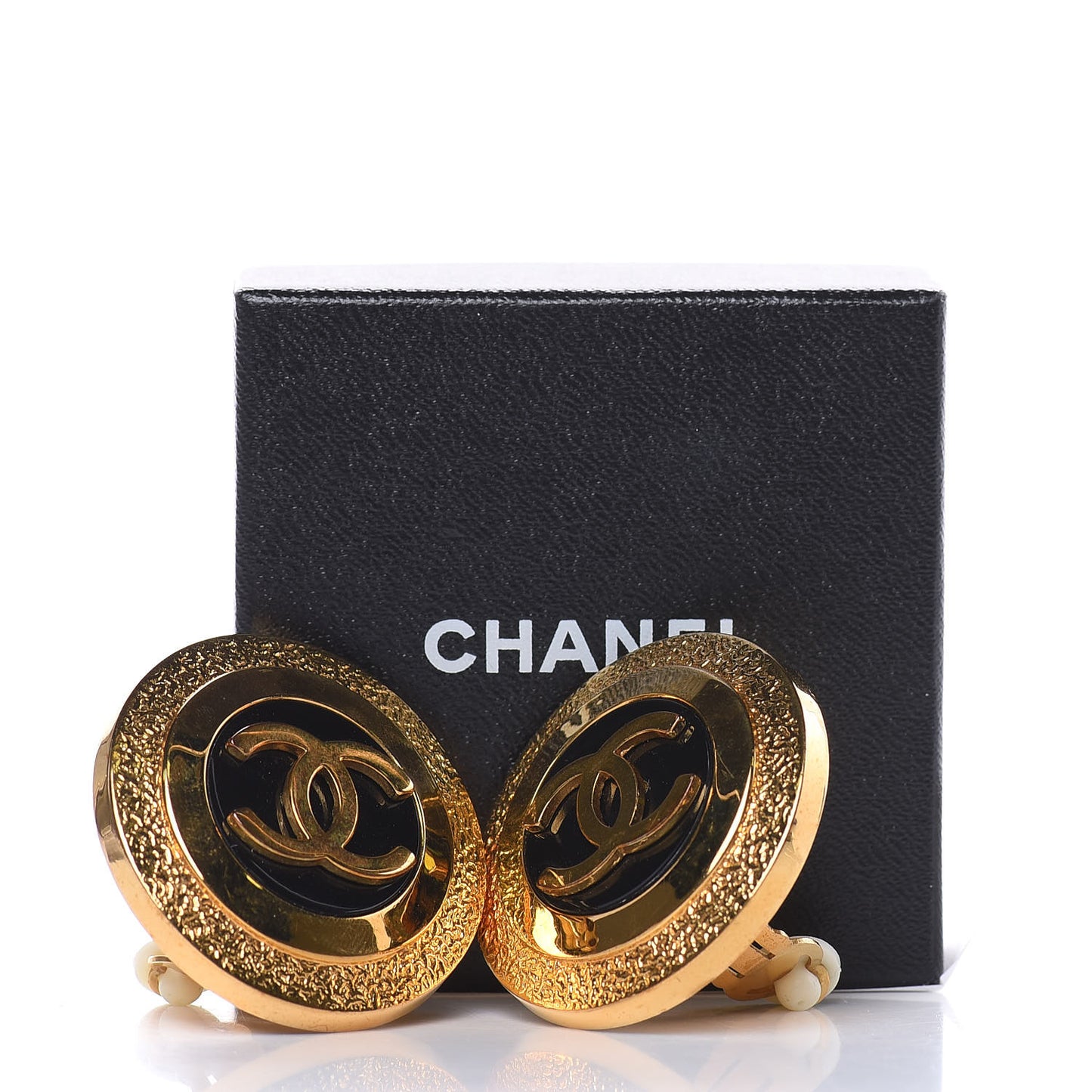 Enamel CC Clip On Earrings Black Gold