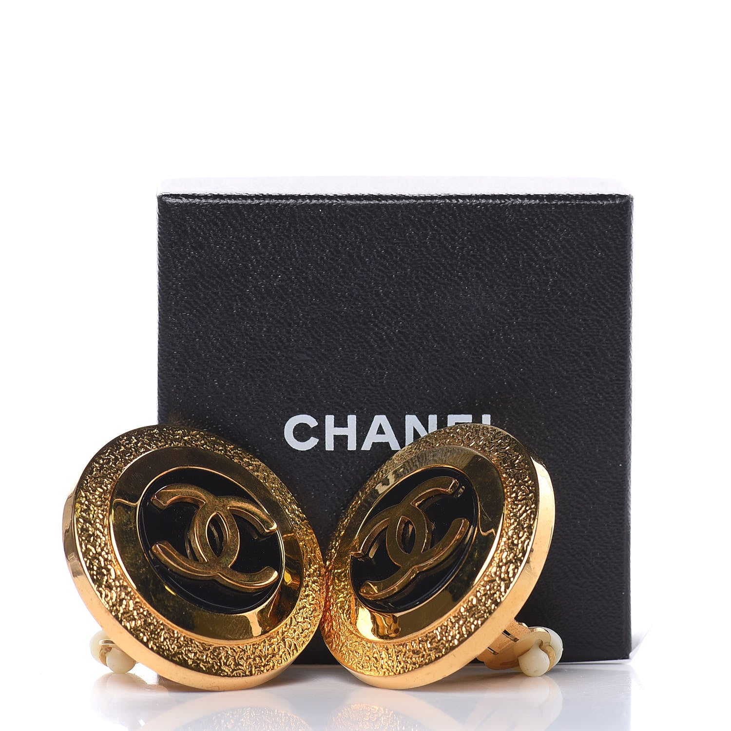 Chanel Enamel CC Clip On Earrings Black Gold 5 of 5