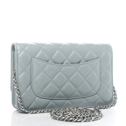 Chanel Iridescent Caviar Quilted Wallet On Chain WOC Light Blue 2 of 9