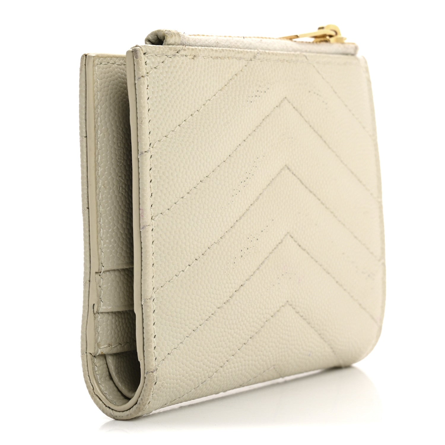 Saint Laurent Grain De Poudre Matelasse Chevron Monogram Zipped Card Case Crema Soft 3 of 15