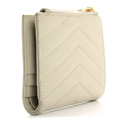 Saint Laurent Grain De Poudre Matelasse Chevron Monogram Zipped Card Case Crema Soft Crema Soft 3 of 15