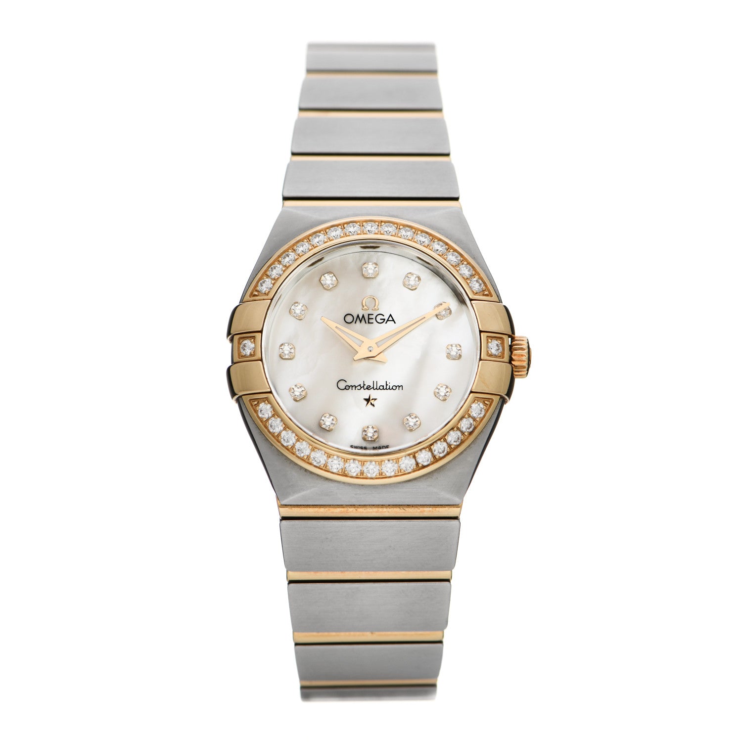 Omega Stainless Steel 18K Yellow Gold Diamond Bezel Mother of Pearl 27mm Constellation Quartz Watch 123.25.27.60.55.003 1 of 5