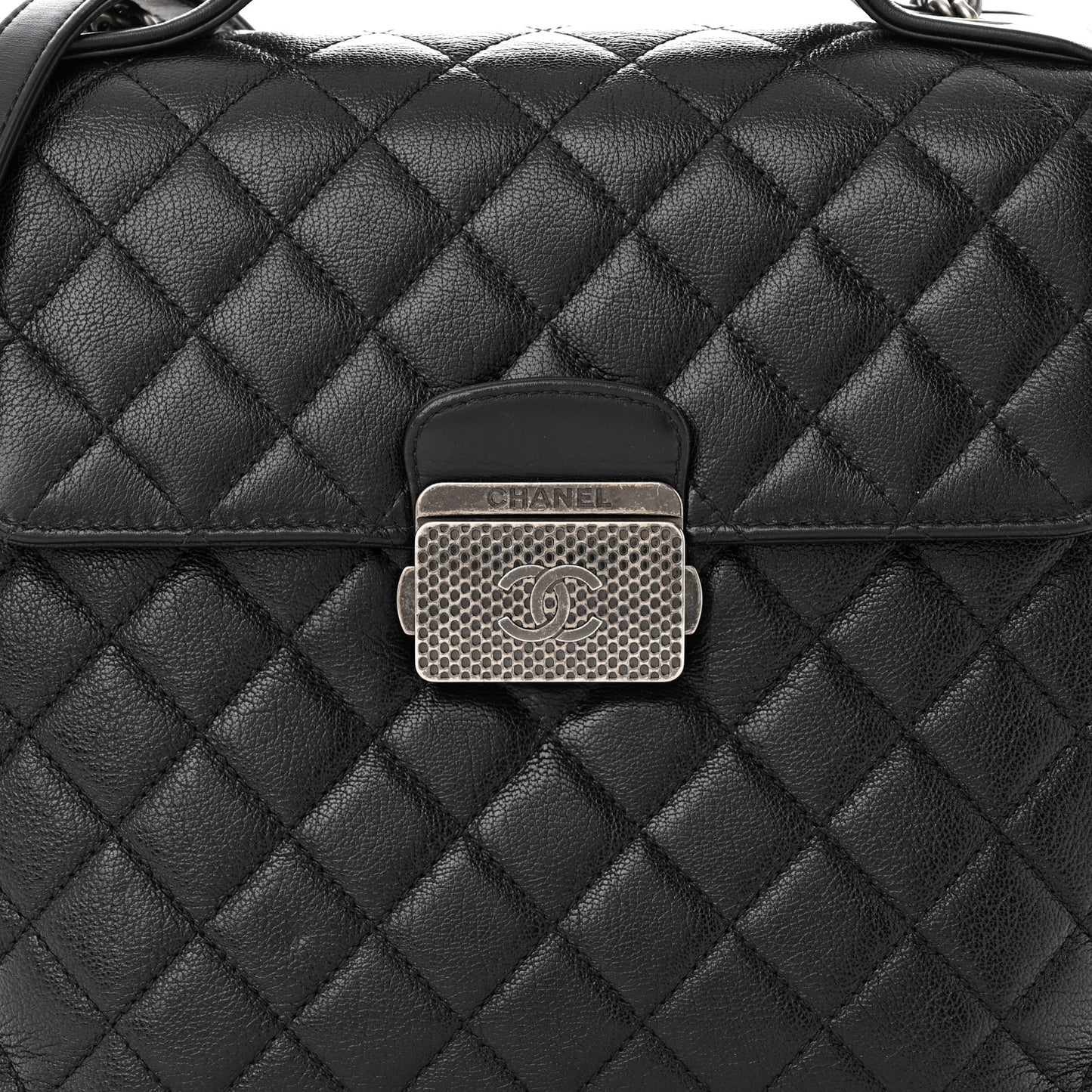 Goatskin Quilted Small CC University Shopping Tote Black