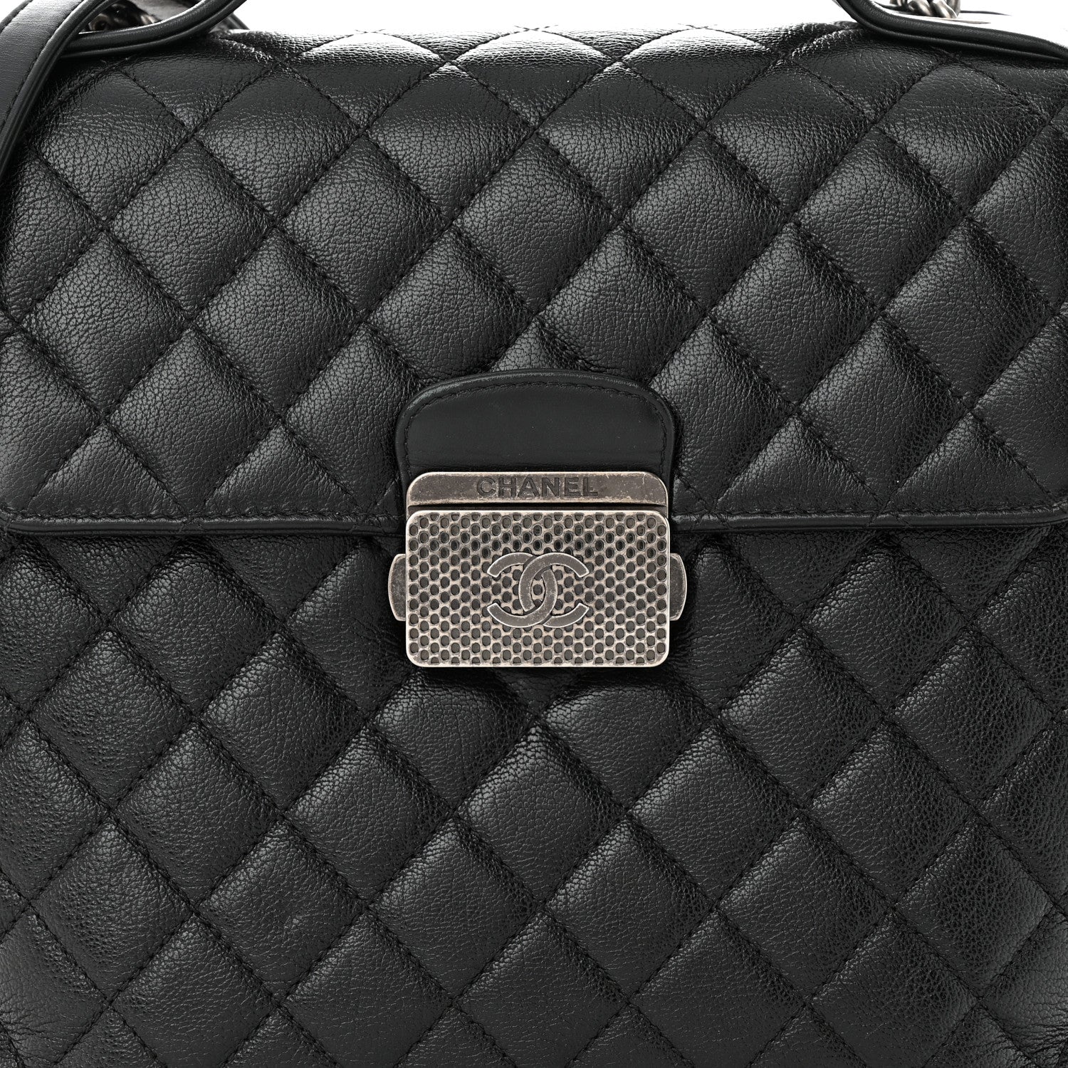 Chanel Goatskin Quilted Small CC University Shopping Tote Black 8 of 11