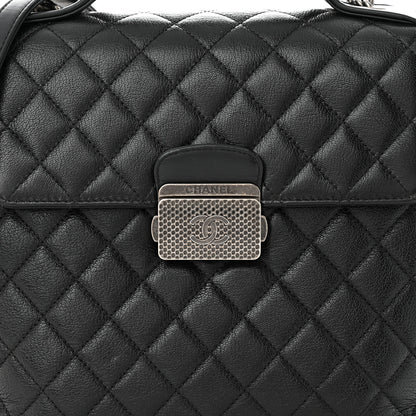 Chanel Goatskin Quilted Small CC University Shopping Tote Black 8 of 11