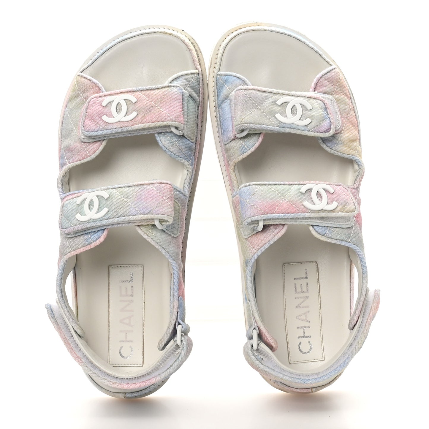 Printed Fabric Quilted Dad Sandals 37.5 Green Pink Blue