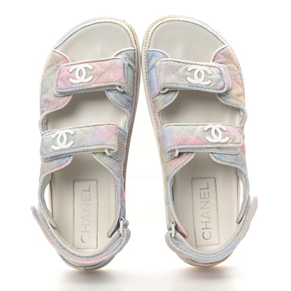 Chanel Printed Fabric Quilted Dad Sandals 37.5 Green Pink Blue 2 of 9
