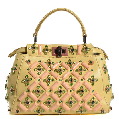 Fendi Nappa Crystal Beaded Mini Peekaboo Iconic Satchel Yellow 1 of 12