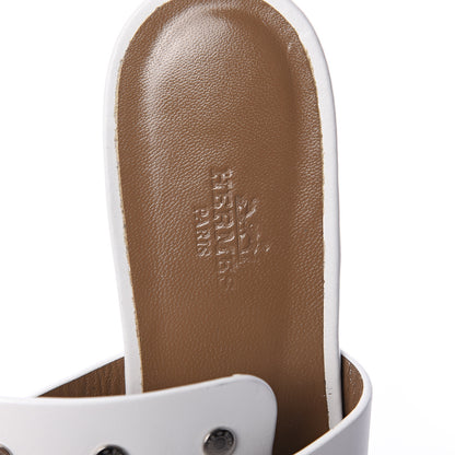 Hermes Calfskin Palladium Opium Clous De Selle Sandals 38.5 White 5 of 7