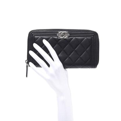 Chanel Lambskin Quilted Boy Zip Around Wallet Black 2 of 10
