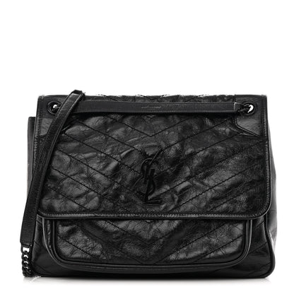 Saint Laurent Crinkled Calfskin Matelasse Monogram Large Niki Chain Satchel Black 1 of 12