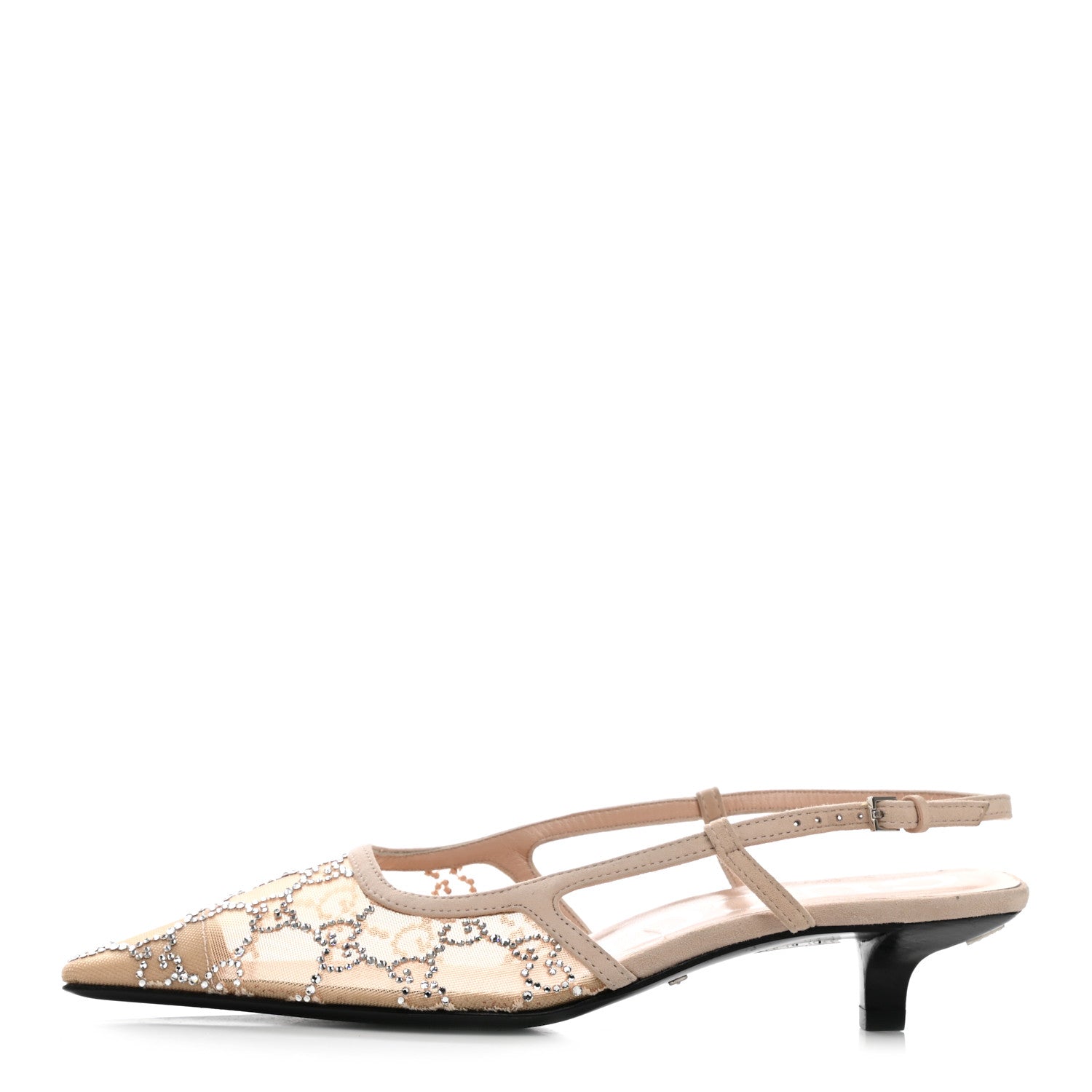 Gucci Tela Retino Kid Scamosciato Crystal GG Monogram Square G 35mm Slingback Pumps 36.5 Light Powder Skin Rose 1 of 8