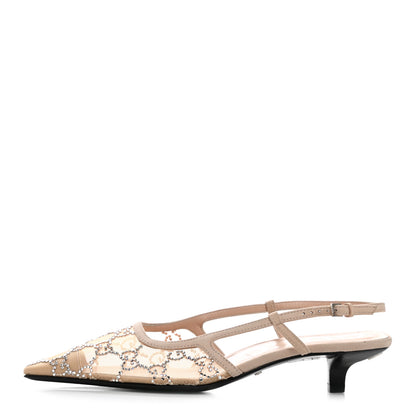 Gucci Tela Retino Kid Scamosciato Crystal GG Monogram Square G 35mm Slingback Pumps 36.5 Light Powder Skin Rose 1 of 8