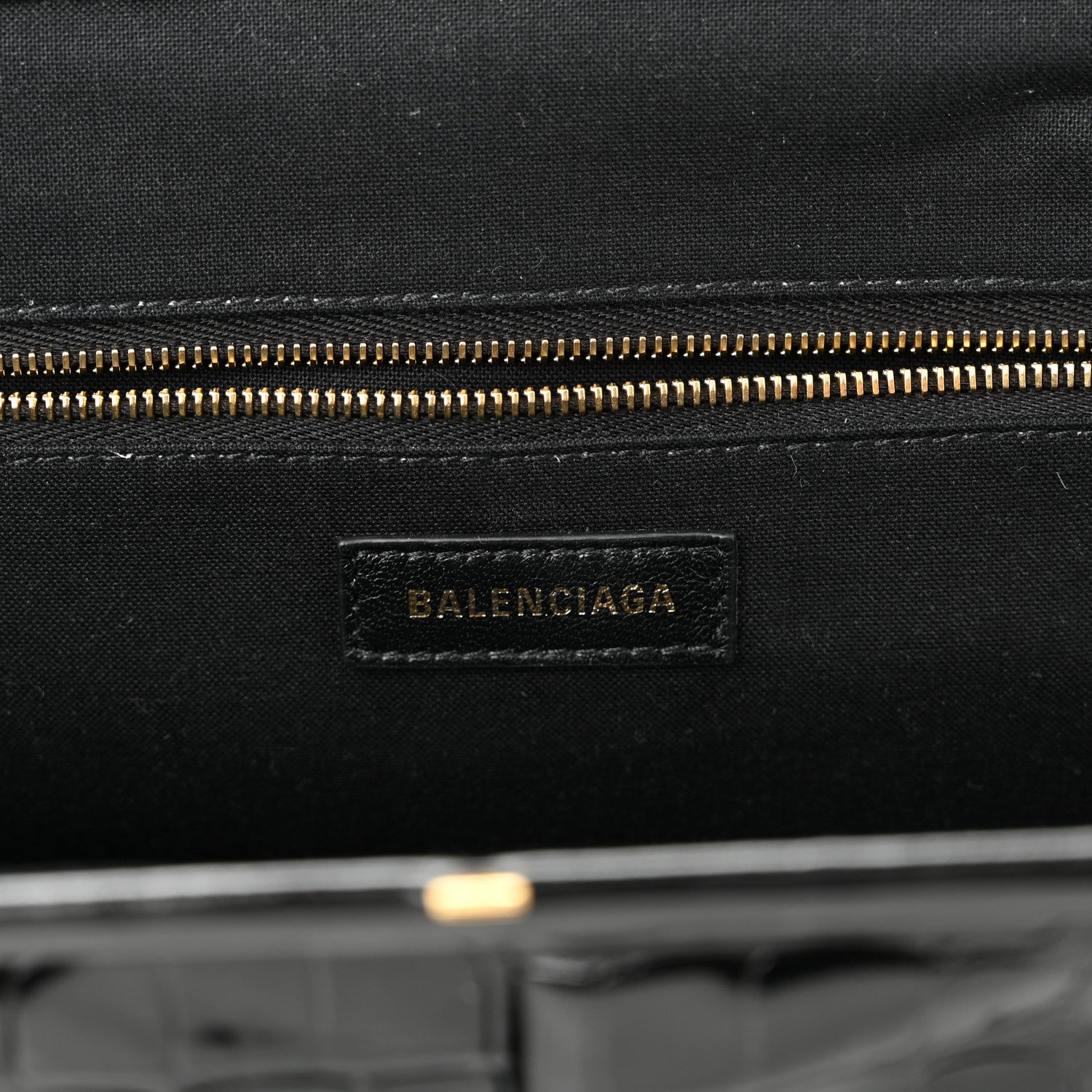 Balenciaga Shiny Supple Calfskin Logo Crocodile Embossed XL Cloud Clutch Black White 6 of 9
