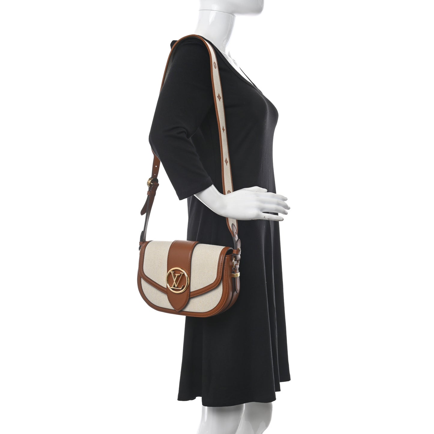 Canvas Smooth Calfskin LV Pont 9 Soft MM Caramel Brown