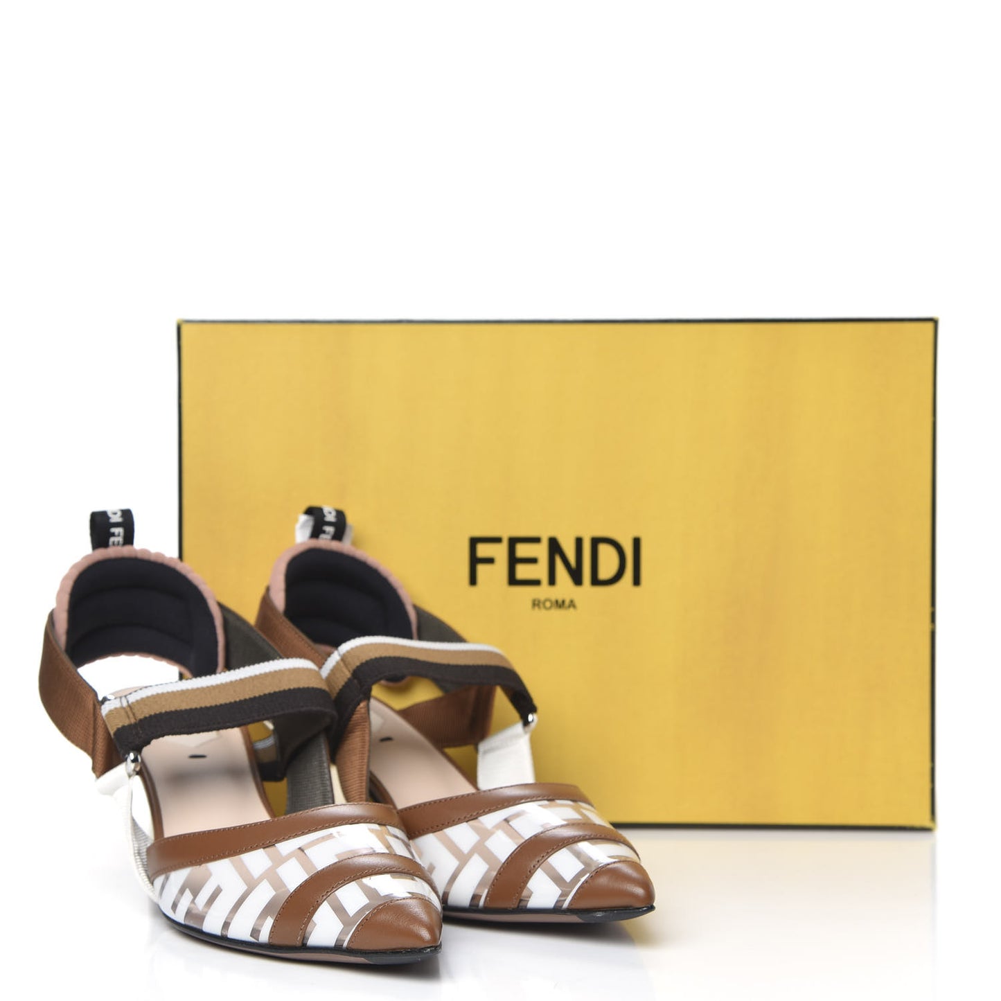 PVC Vitello FF Colibri 55mm Slingback Pumps 37 Transparent White Cuoio Avana