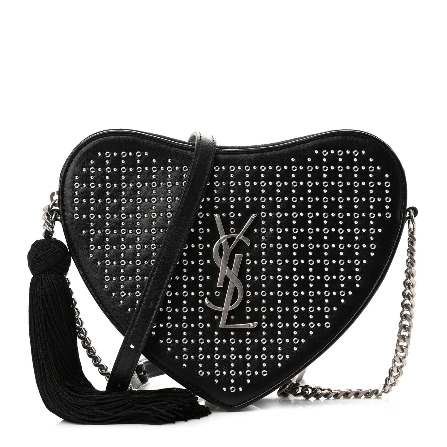 Calfskin Studded Monogram Heart Shoulder Bag Black