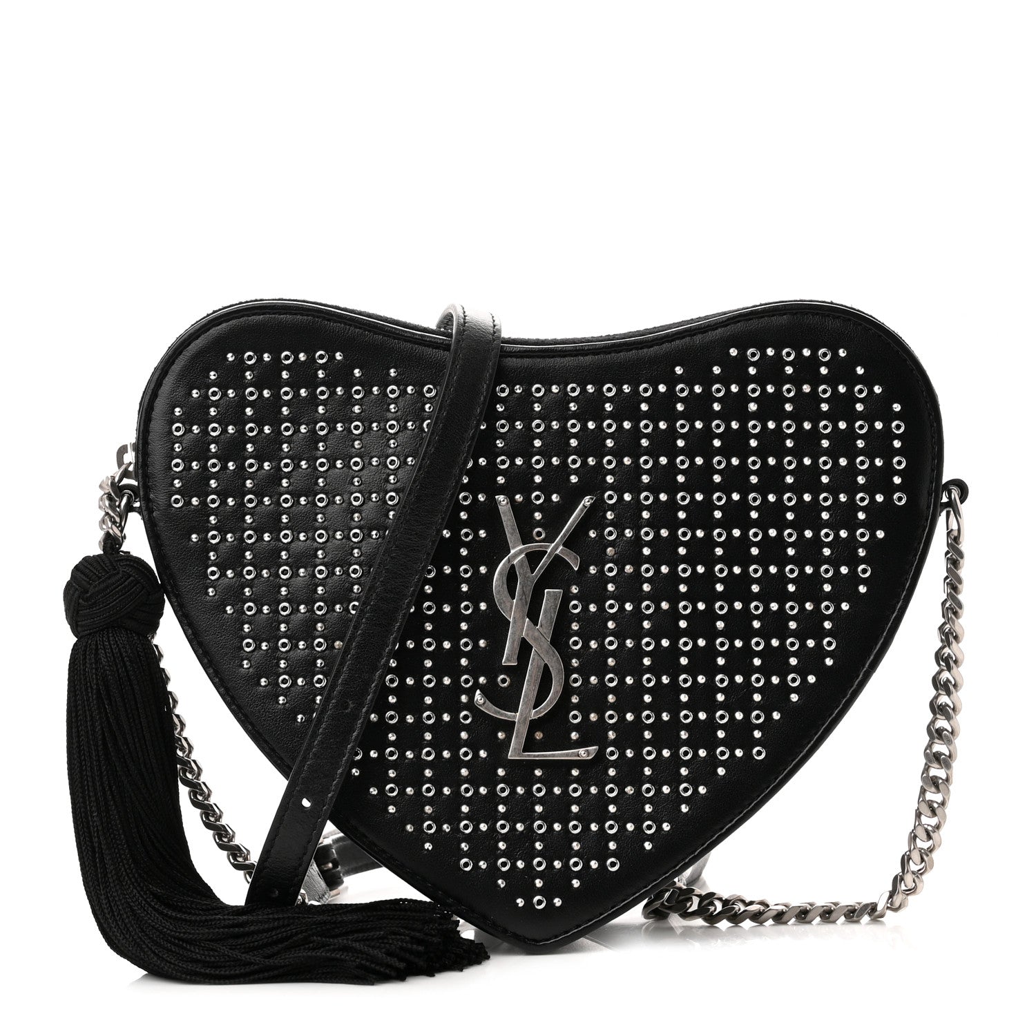 Saint Laurent Calfskin Studded Monogram Heart Shoulder Bag Black 1 of 9