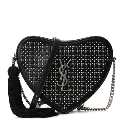 Saint Laurent Calfskin Studded Monogram Heart Shoulder Bag Black 1 of 9