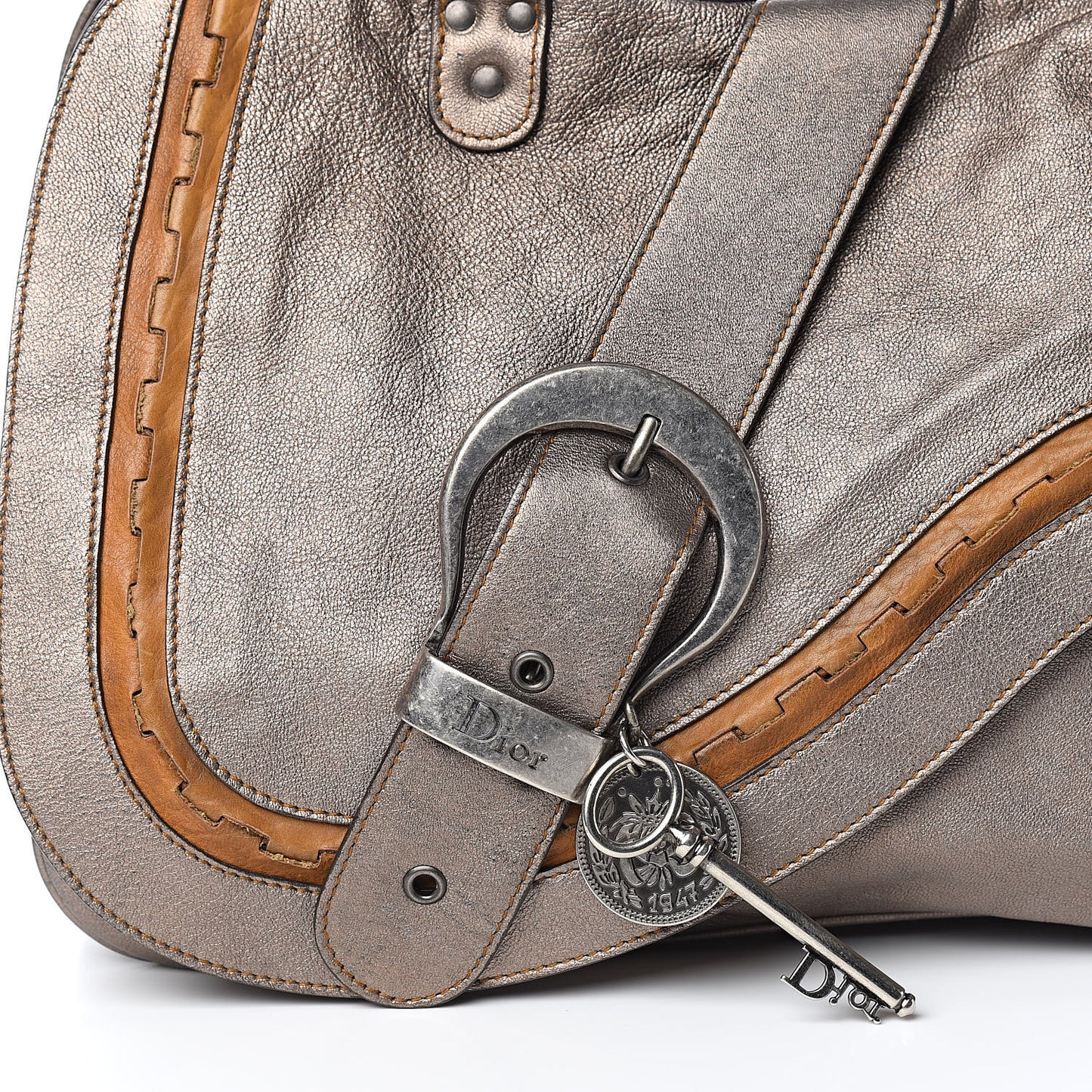 Metallic Calfskin Medium Gaucho Double Saddle Bronze