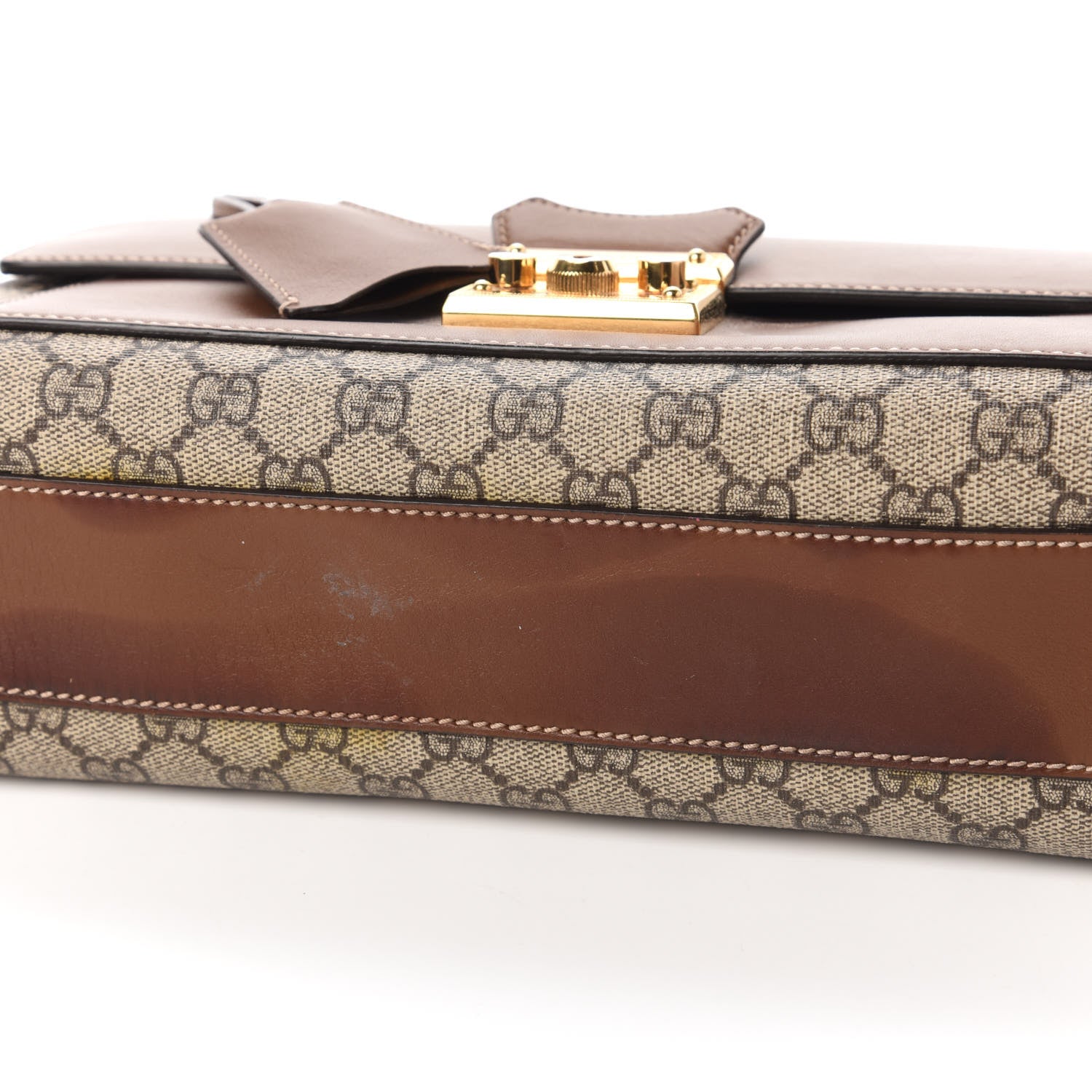 Gucci GG Supreme Monogram Calfskin Padlock Slip Pocket Shoulder Bag Beige Cuir 13 of 13