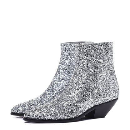 Saint Laurent Glitter Calfskin West 45 Boots 36 Silver 3 of 9