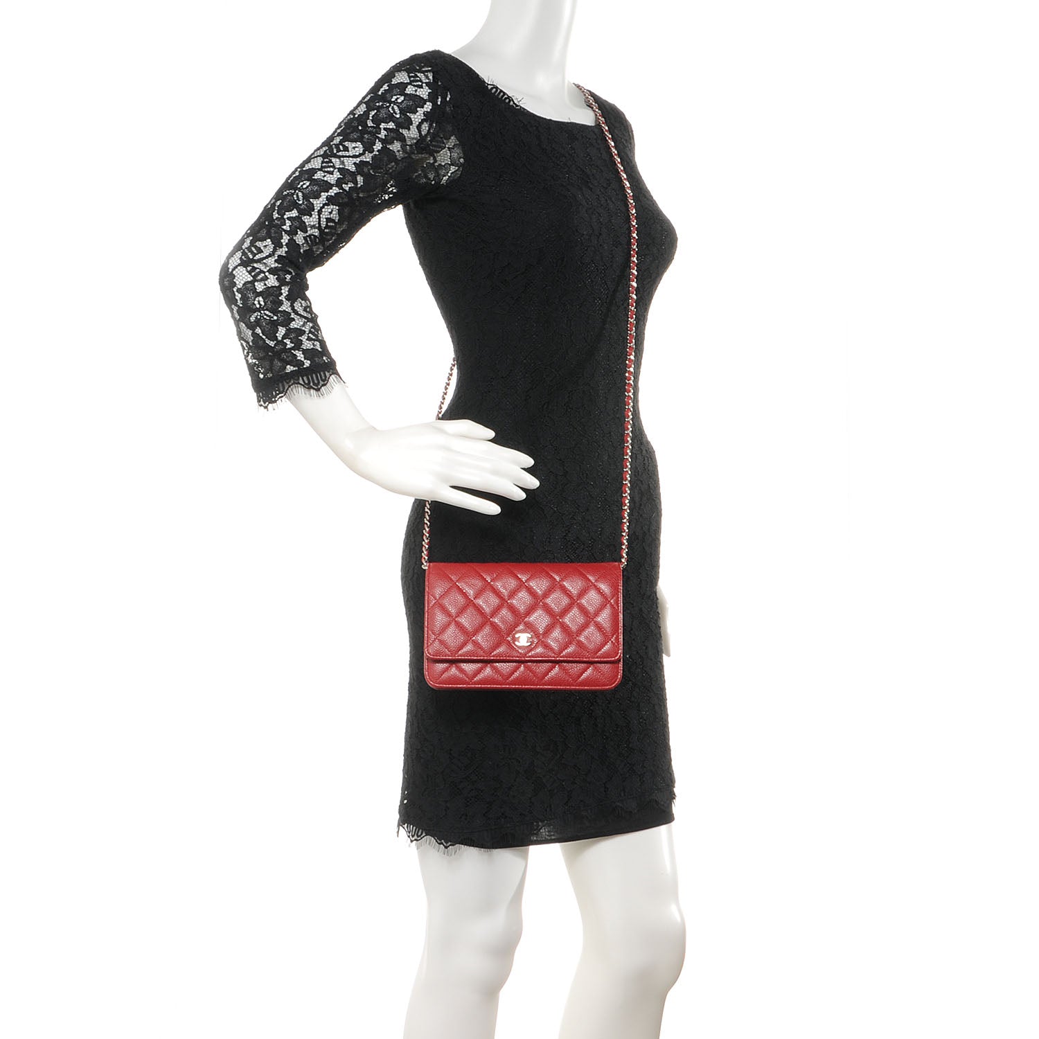 Chanel Caviar Classic Wallet on Chain WOC Red 2 of 10