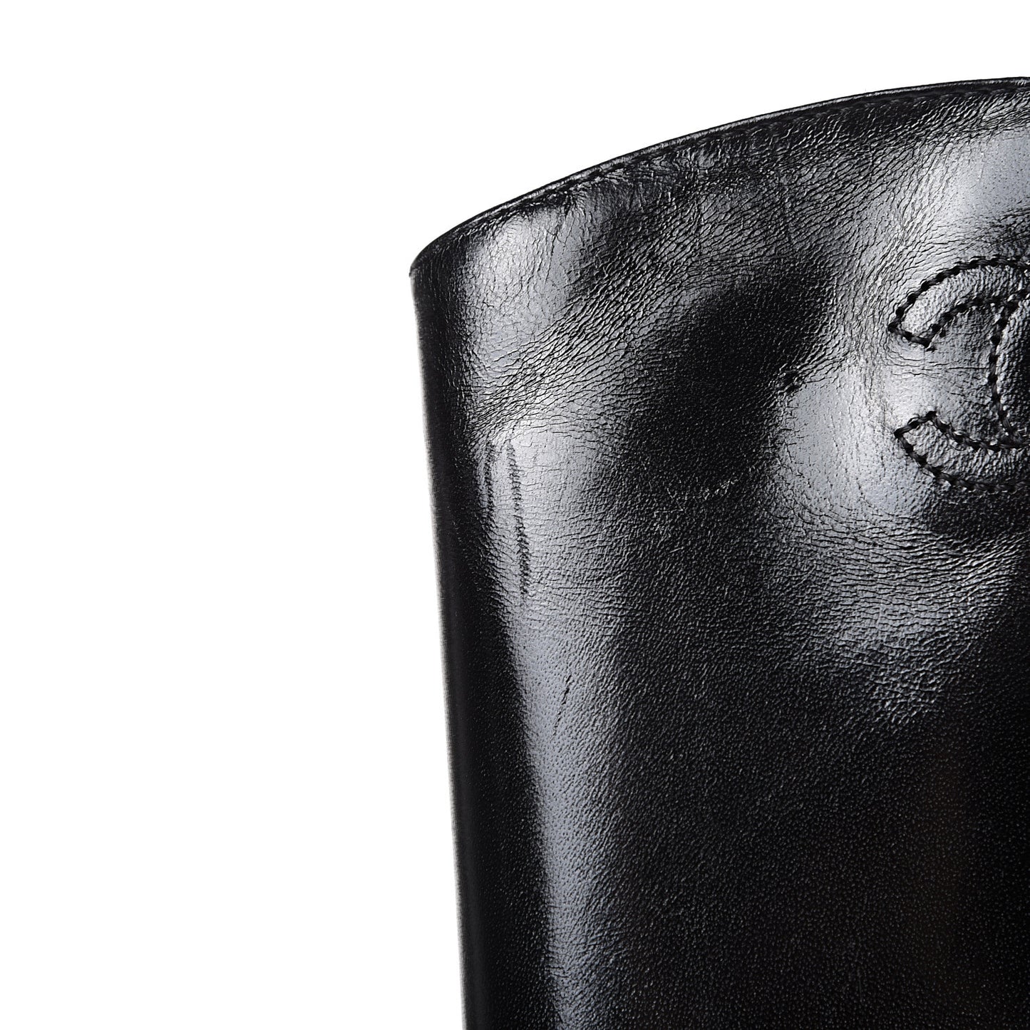 Glazed Calfskin CC High Boots 37 Black