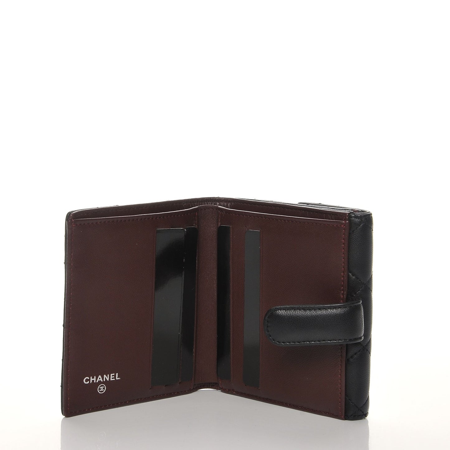 Lambskin Quilted Compact French Flap Wallet Black