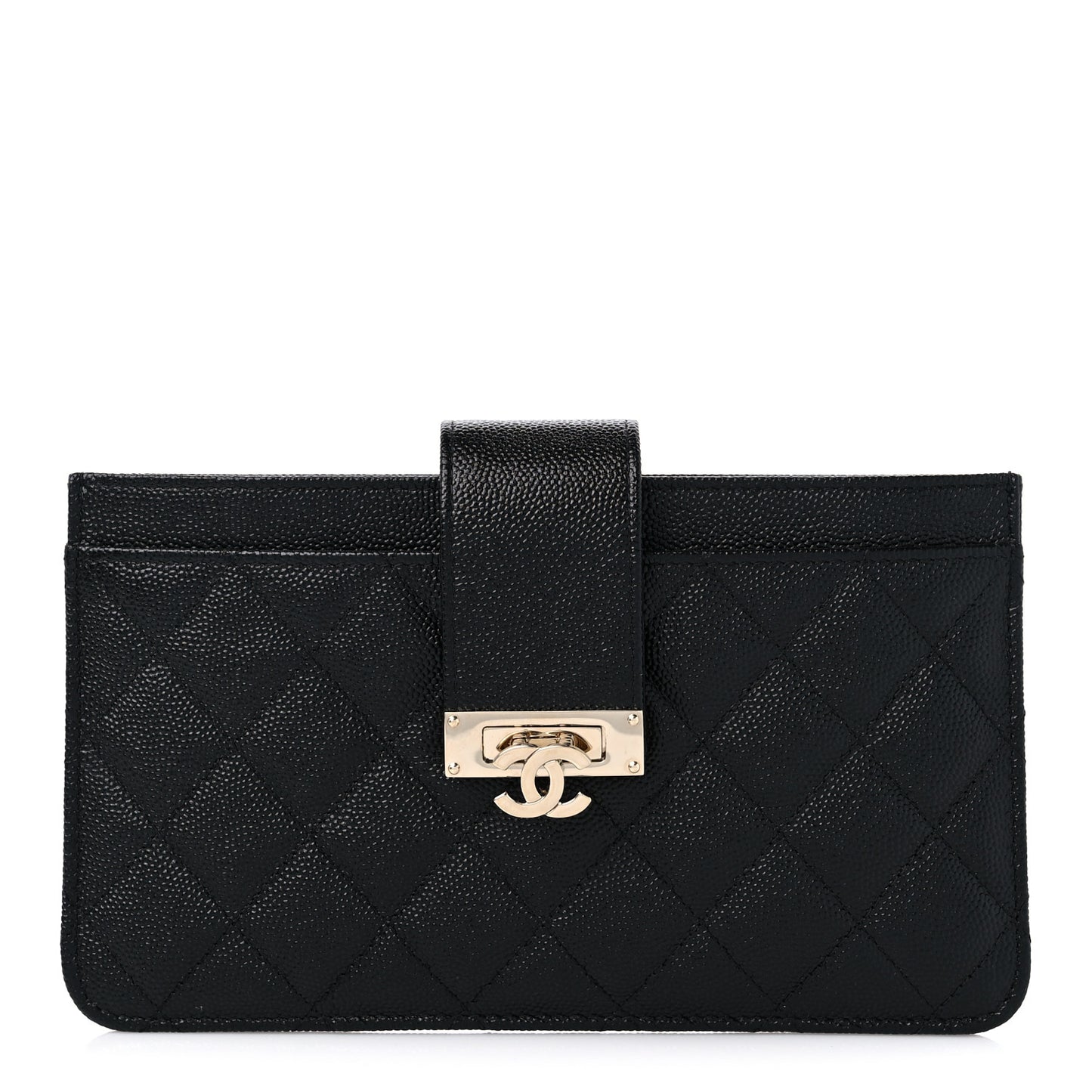 Caviar Quilted Golden Class Strap Pouch Black