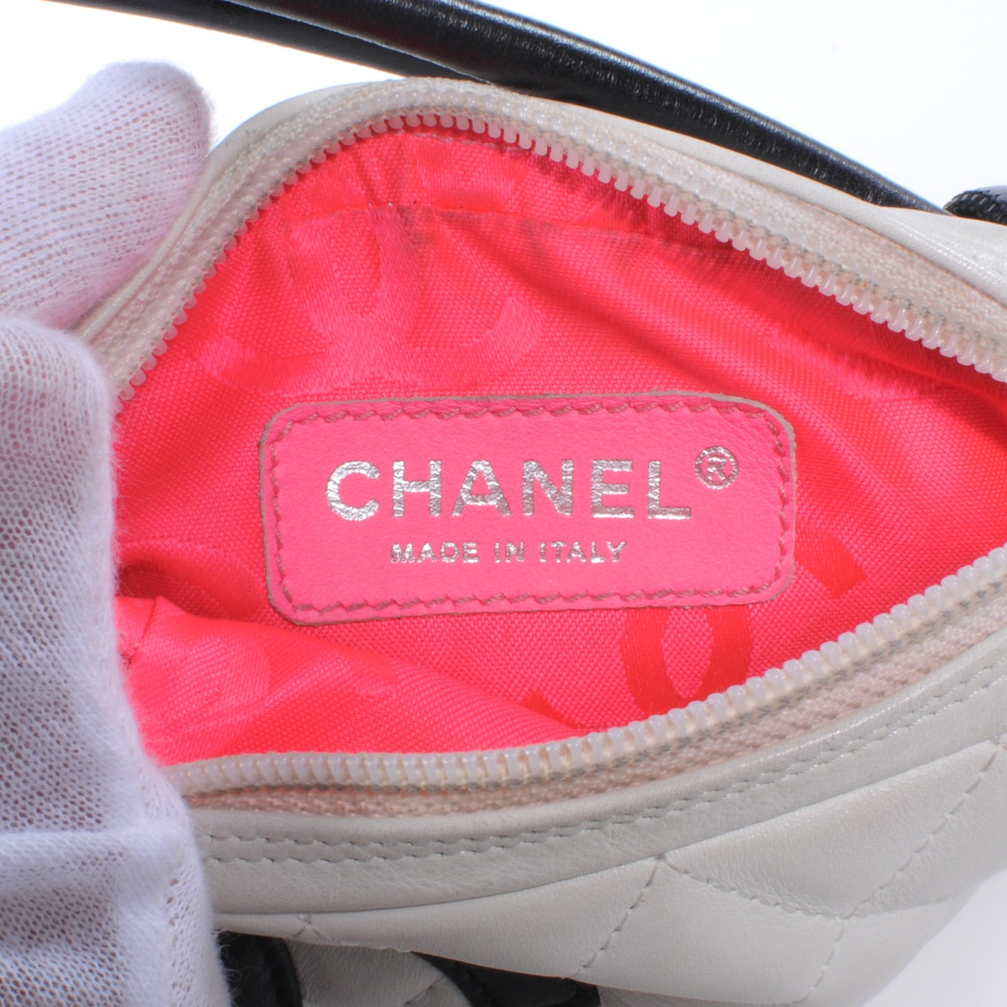 Calfskin Quilted Cambon Small Messenger White Black