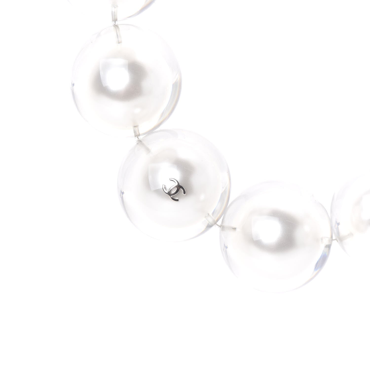Chanel Acrylic Pearl Short Necklace Silver 3 of 5