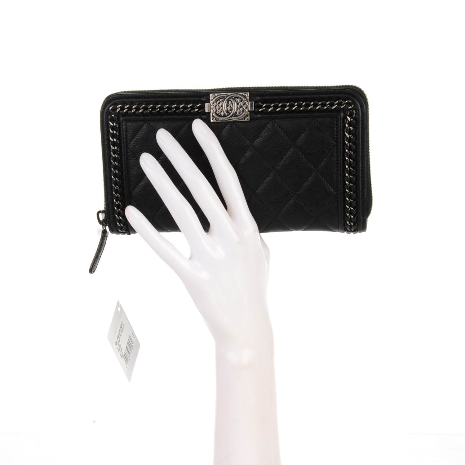 Chanel Grained Calfskin Quilted Boy Chain Large Gusset Zip Around Wallet Black 2 of 8
