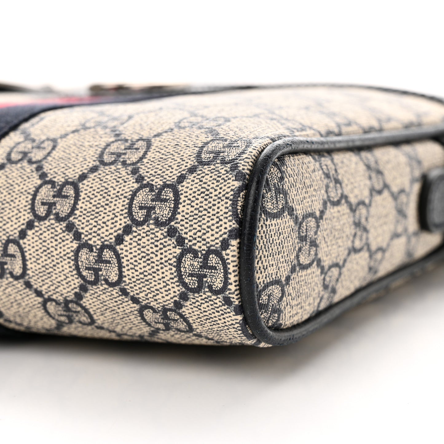 GG Supreme Monogram Textured Dollar Calfskin Web Small Ophidia Messenger Bag Beige Blue