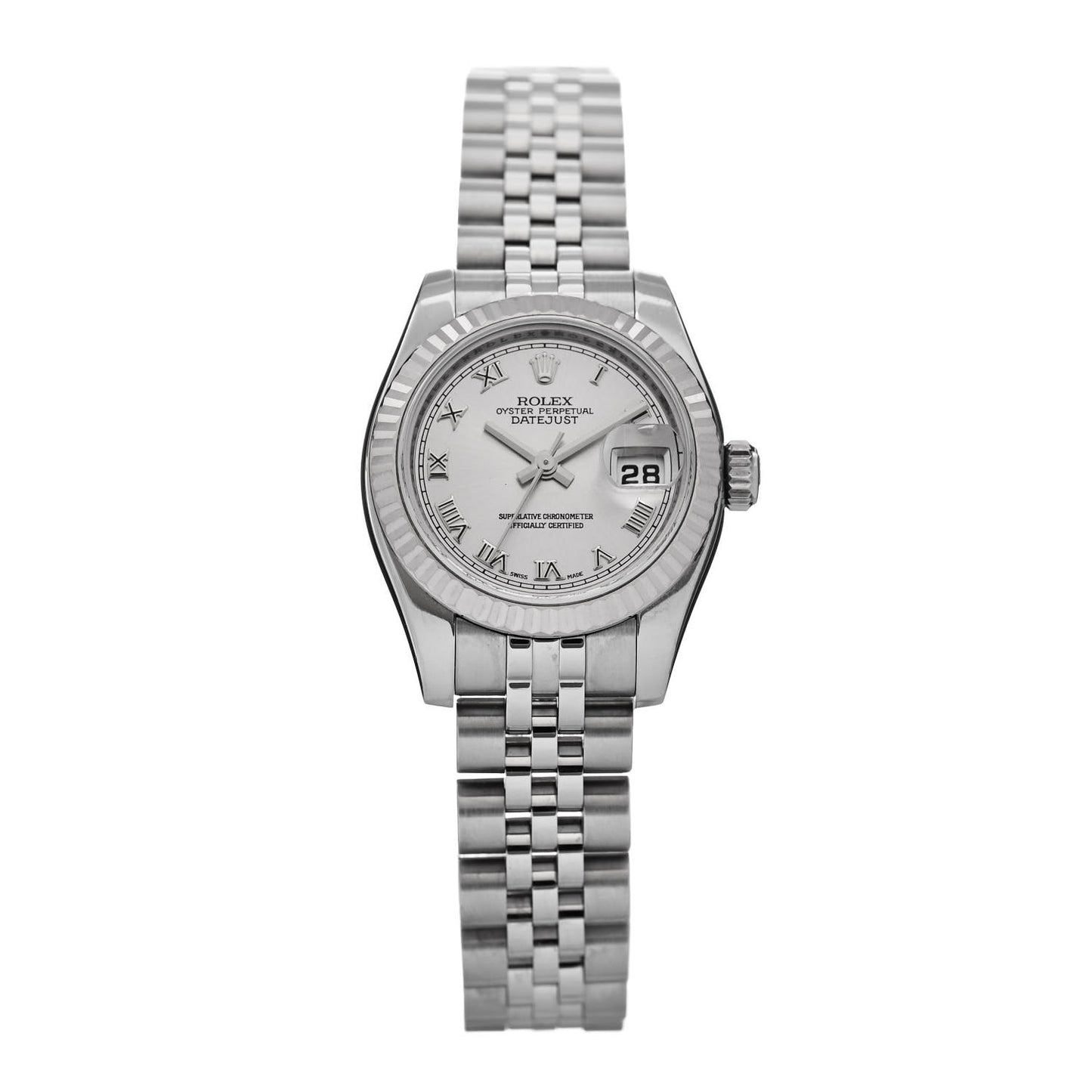 Stainless Steel 18K White Gold 26mm Oyster Perpetual Datejust Watch Silver Roman 179174