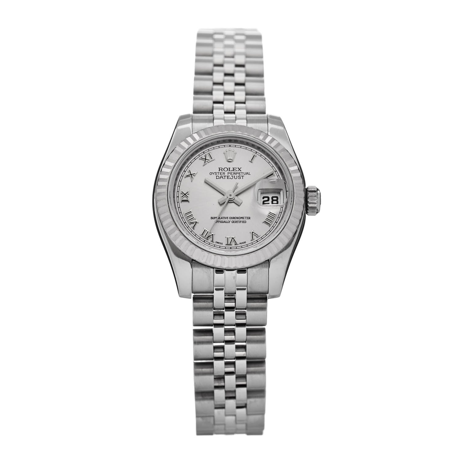 Rolex Stainless Steel 18K White Gold 26mm Oyster Perpetual Datejust Watch Silver Roman 179174 1 of 5