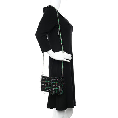 Chanel Tweed Fringe Wallet On Chain WOC Black Green 2 of 10