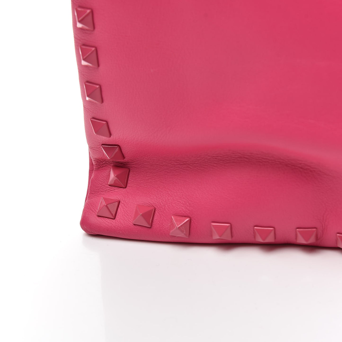 Vitello Monochrome Large Rockstud Zip Wristlet Pouch Pop Fuxia