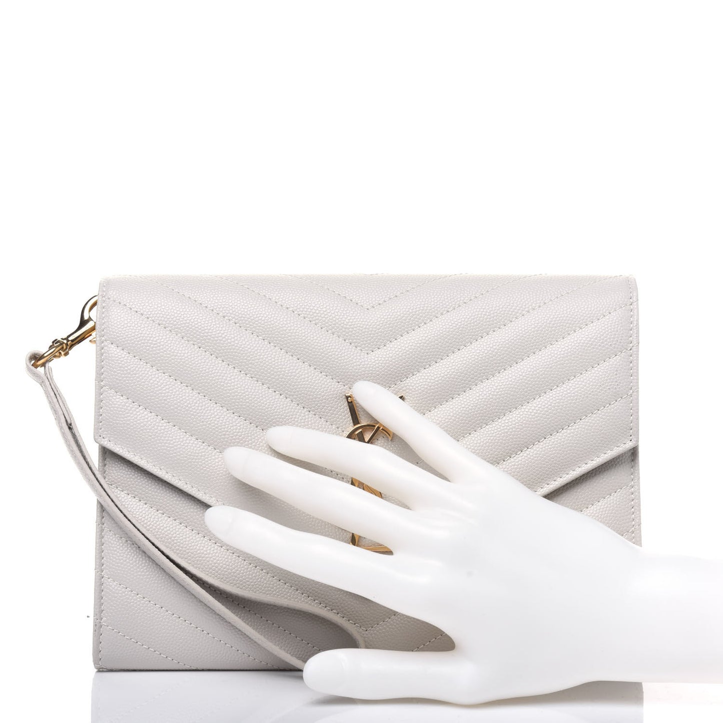 Grain De Poudre Matelasse Chevron Monogram Envelope Clutch Blanc Vintage