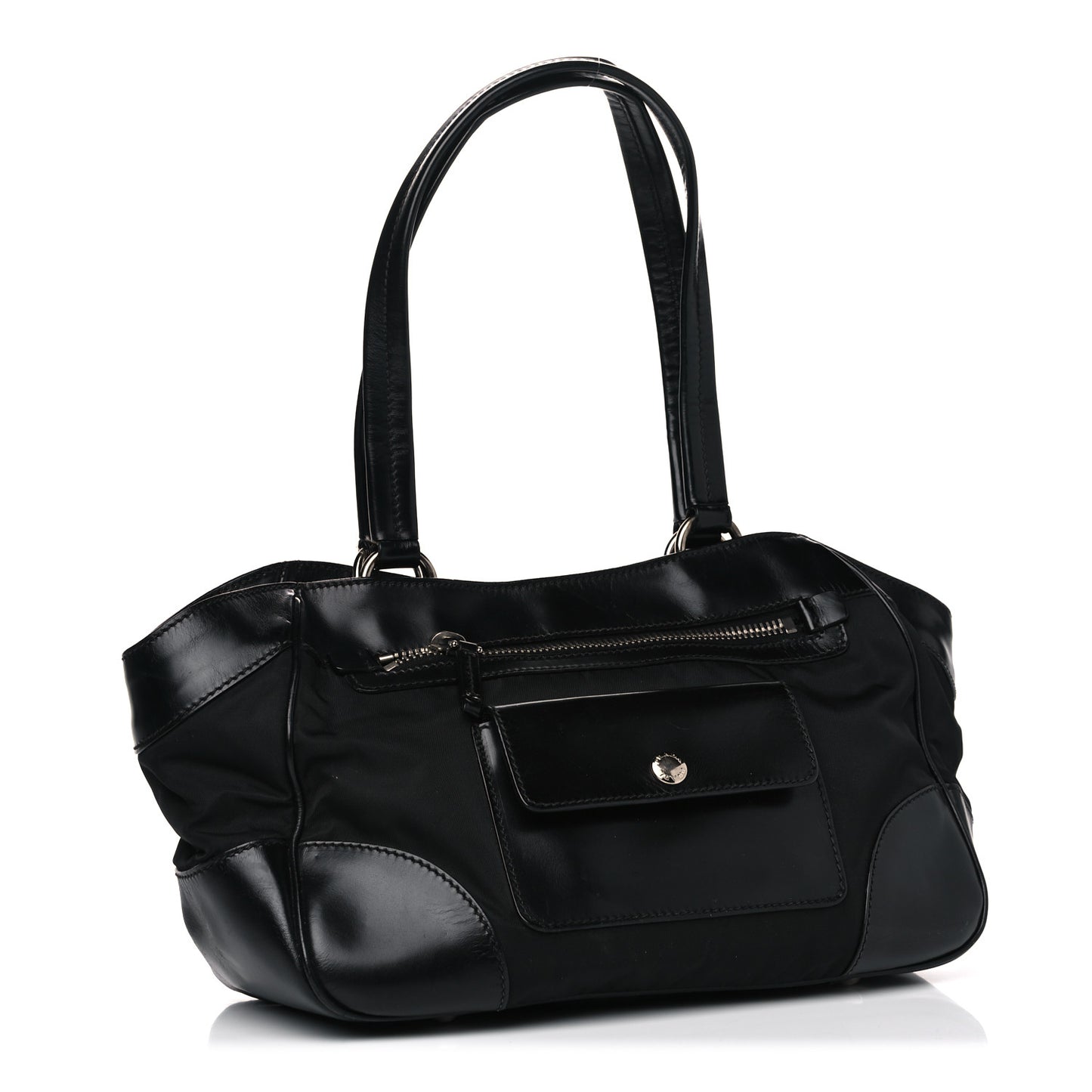 Tessuto Nylon Soft Calfskin Shoulder Bag Black