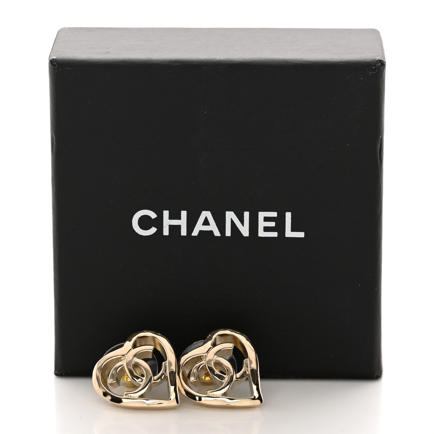 Metal CC Heart Coco In Love Earrings Gold