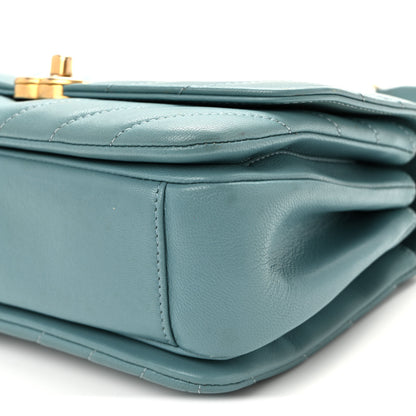 Chanel Lambskin Chevron Quilted Gold Top Handle Flap Bag Blue 10 of 11