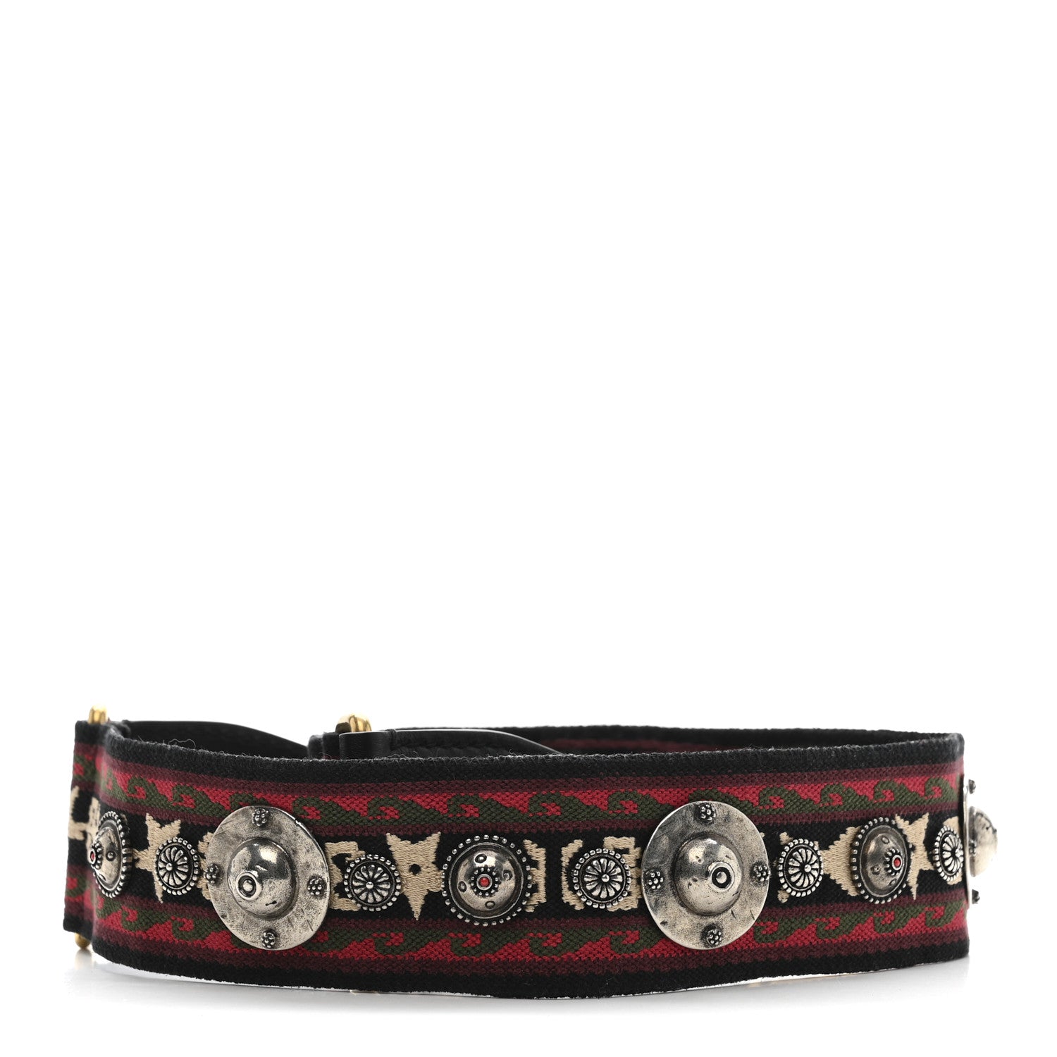 Christian Dior Canvas Embroidered Studded Bohemian Shoulder Strap Red 2 of 4