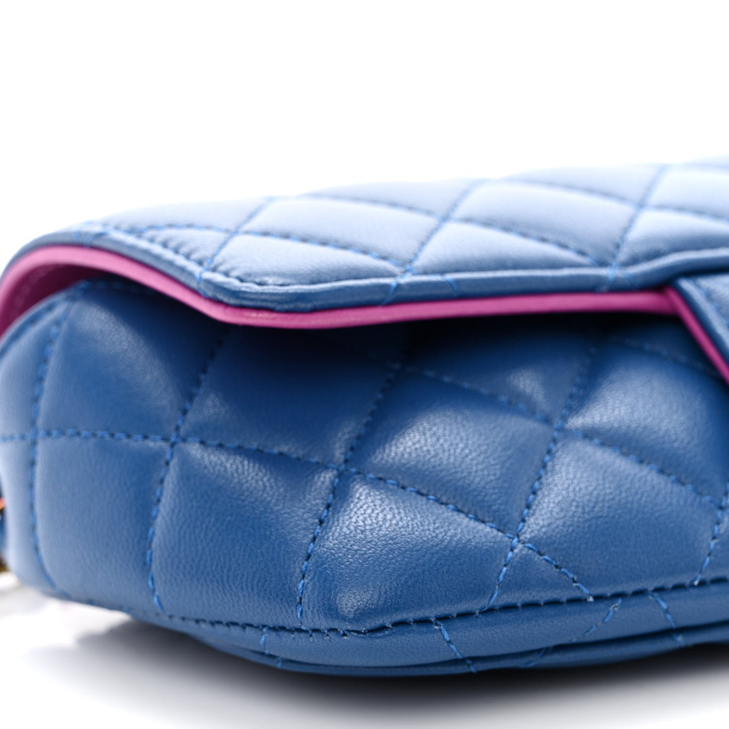 Lambskin Quilted Glasses Case with Chain Dark Blue