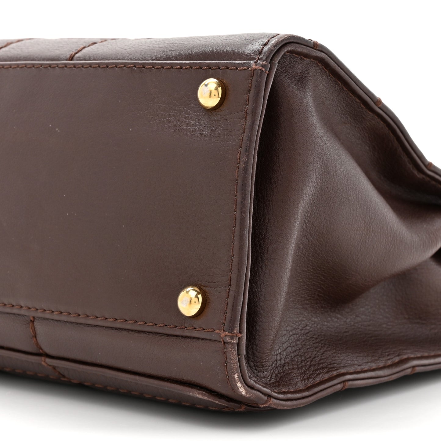 Calfskin Stitched Chocolate Bar Shopping Tote Dark Brown