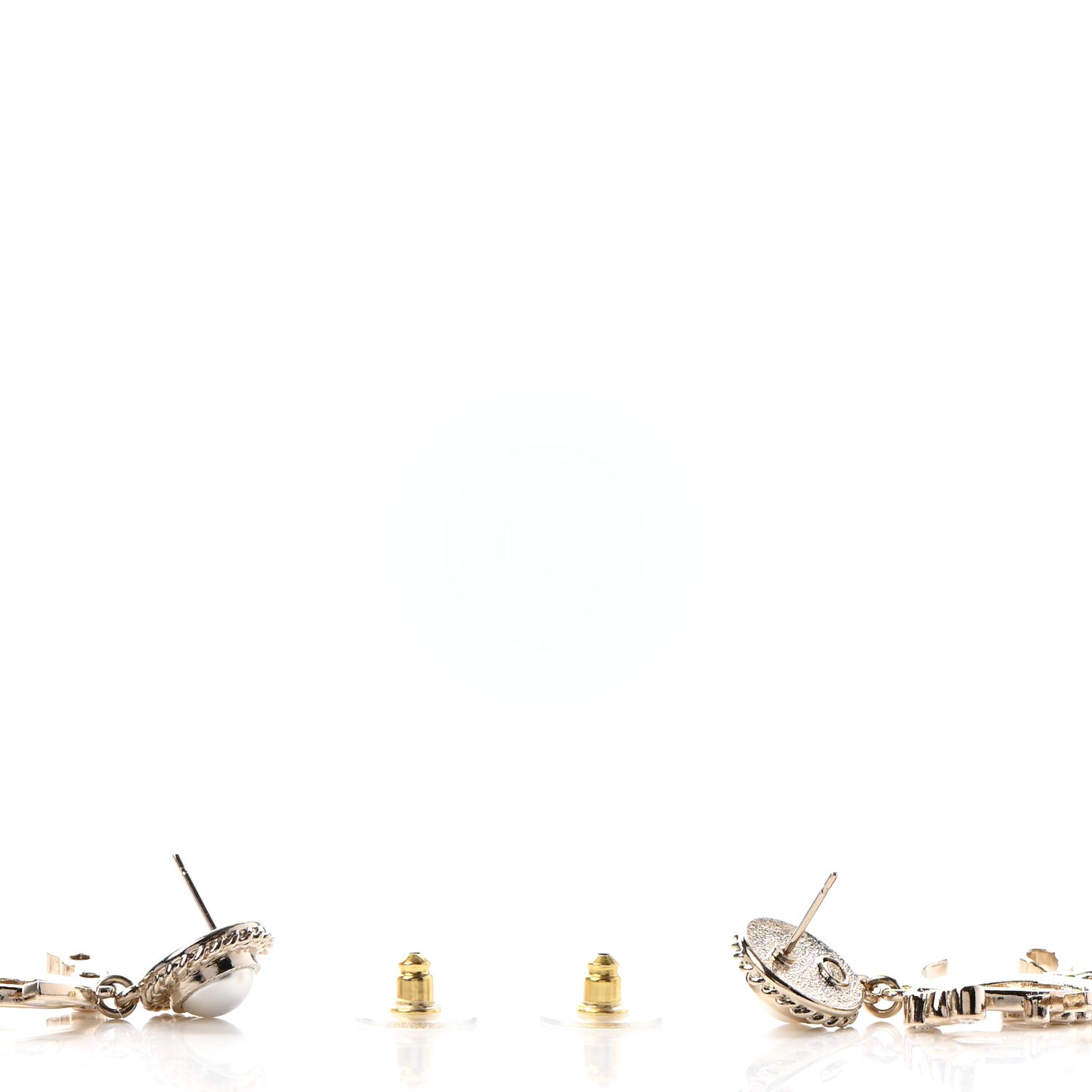 Metal Pearl Crystal Coco Script CC Drop Earrings Gold