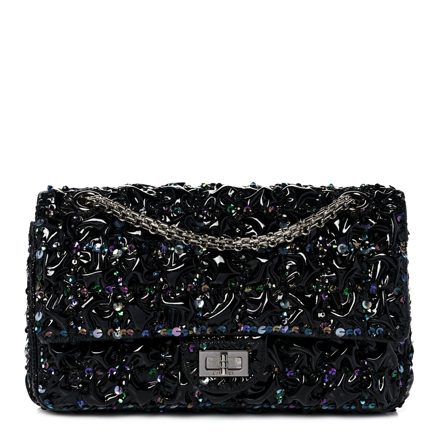 Patent Sequin Crystal Ruched 2.55 Reissue 225 Flap Black