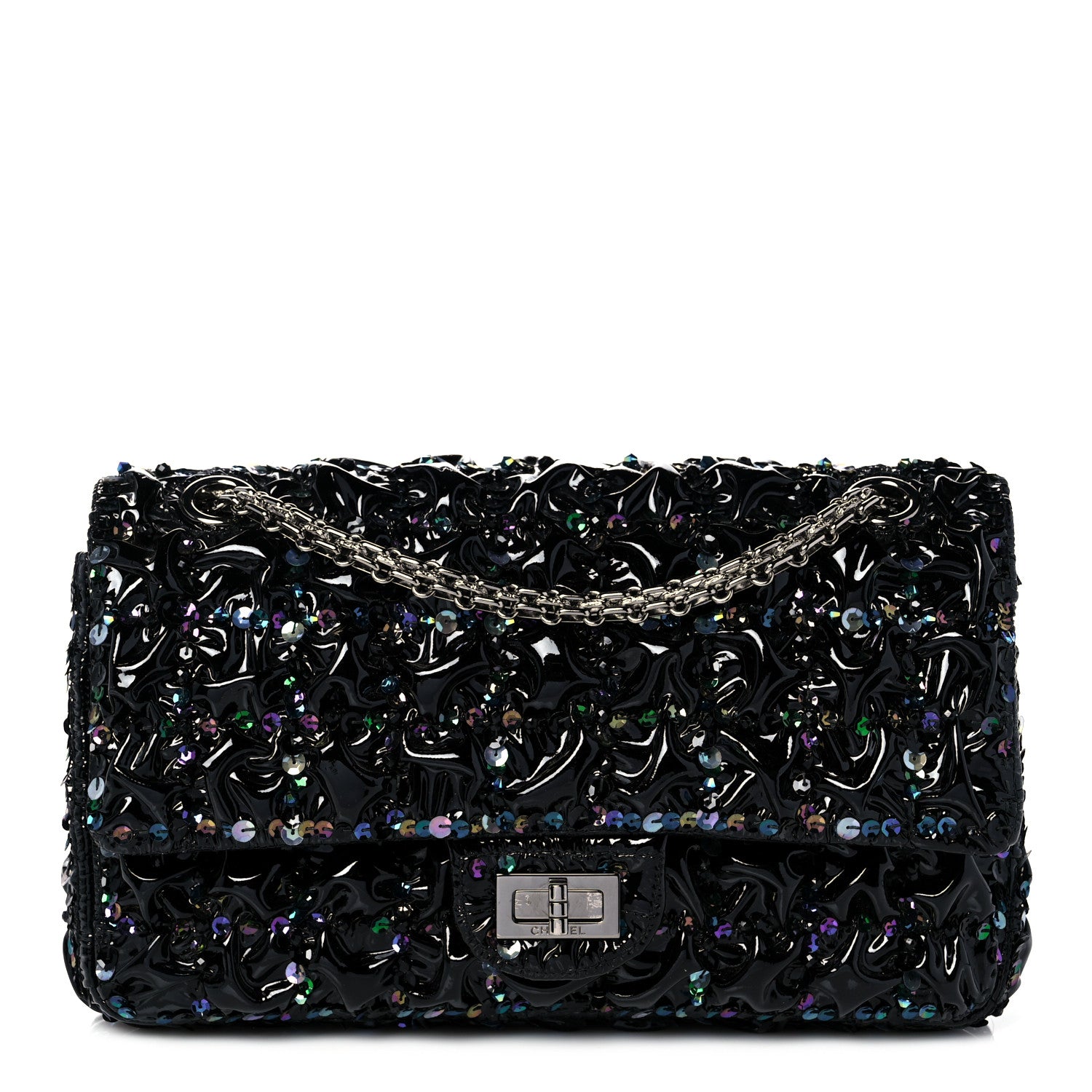 Chanel Patent Sequin Crystal Ruched 2.55 Reissue 225 Flap Black 1 of 10