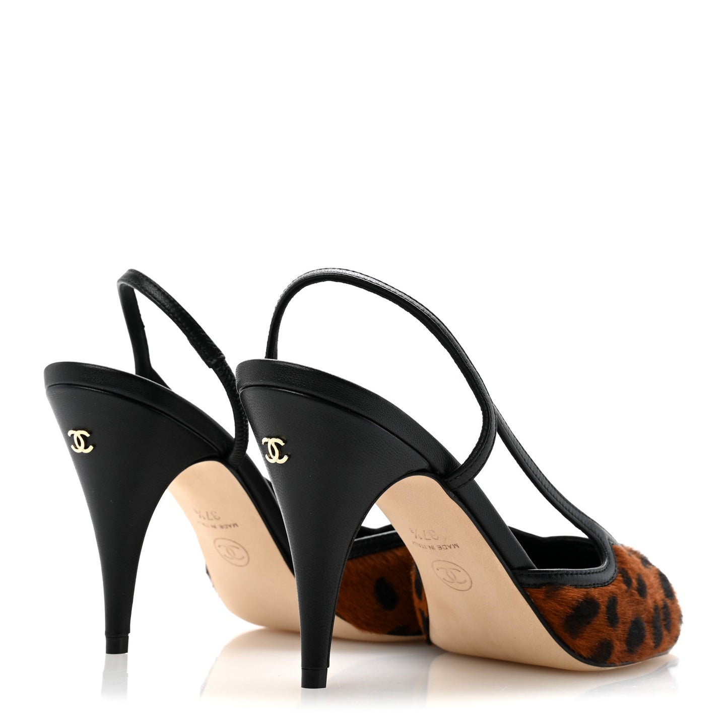 Lambskin Mixed Fibers Pony Hair Slingback Pumps 37.5 Brown Black White