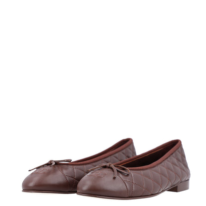 Chanel Lambskin Quilted CC Cap Toe Ballerina Flats 40 Dark Brown 4 of 9